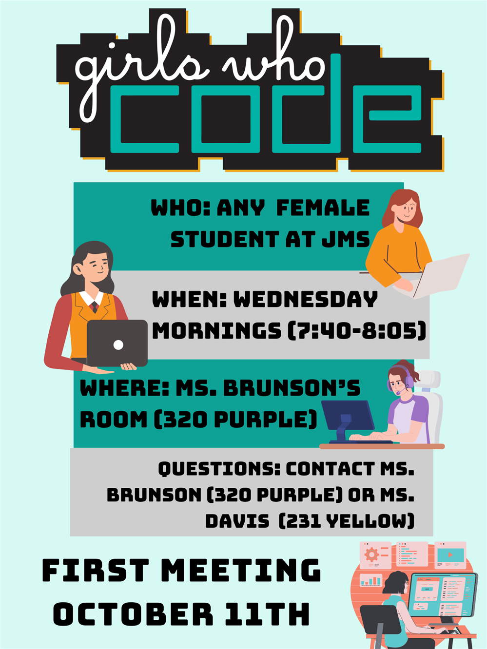 Flyer stating the club meets in Ms. Brunson's room on Wednesday mornings from 7:40-8:05